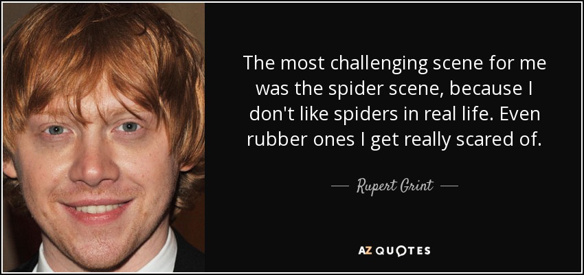The most challenging scene for me was the spider scene, because I don't like spiders in real life. Even rubber ones I get really scared of. - Rupert Grint