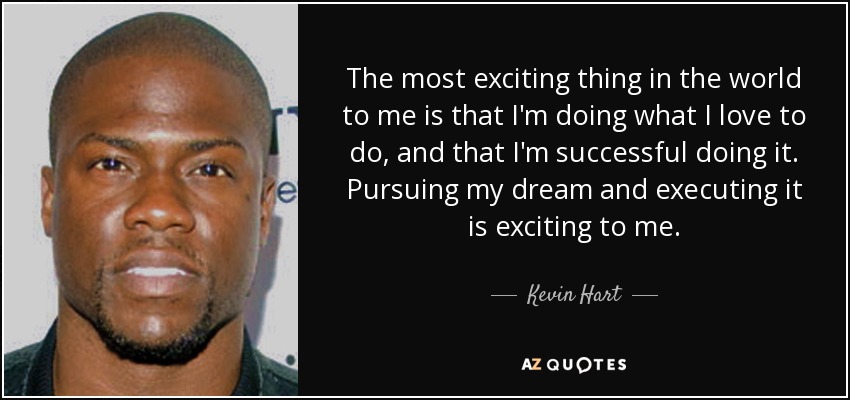 The most exciting thing in the world to me is that I'm doing what I love to do, and that I'm successful doing it. Pursuing my dream and executing it is exciting to me. - Kevin Hart