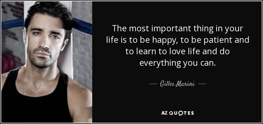 The most important thing in your life is to be happy, to be patient and to learn to love life and do everything you can. - Gilles Marini