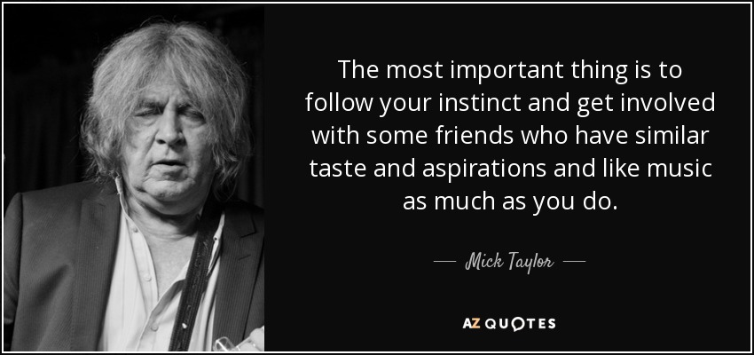 The most important thing is to follow your instinct and get involved with some friends who have similar taste and aspirations and like music as much as you do. - Mick Taylor