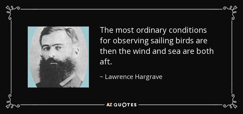 The most ordinary conditions for observing sailing birds are then the wind and sea are both aft. - Lawrence Hargrave