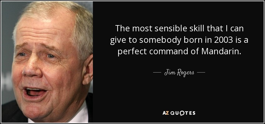 The most sensible skill that I can give to somebody born in 2003 is a perfect command of Mandarin. - Jim Rogers