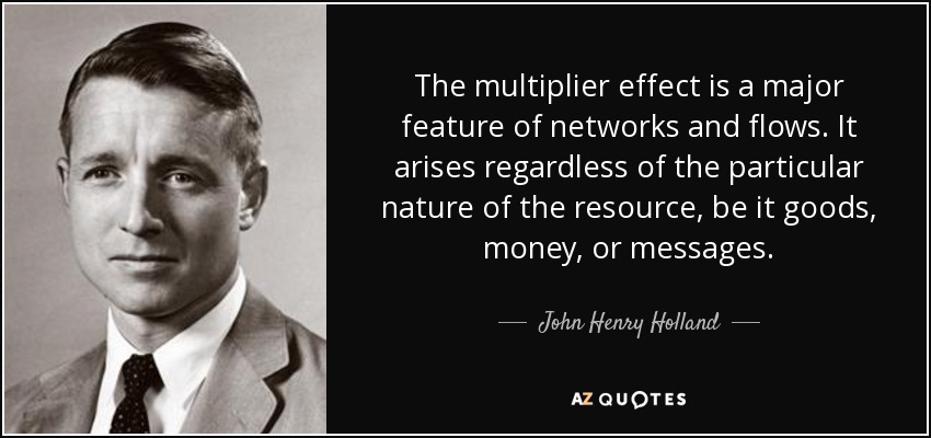 The multiplier effect is a major feature of networks and flows. It arises regardless of the particular nature of the resource, be it goods, money, or messages. - John Henry Holland