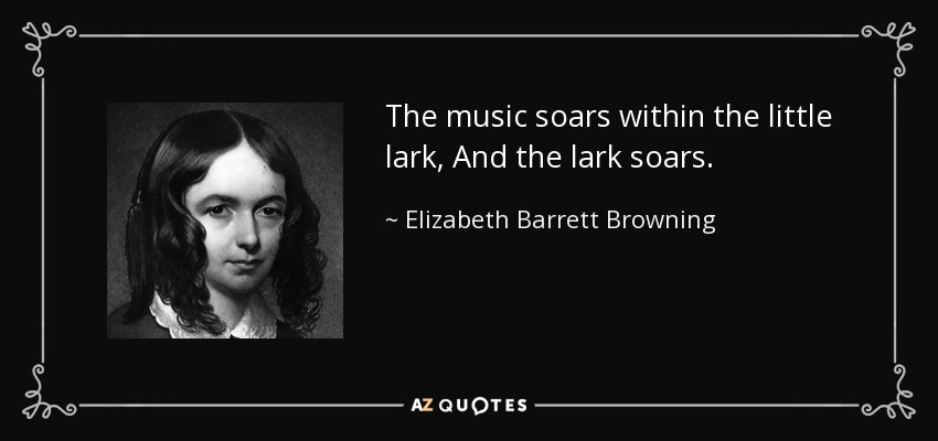 The music soars within the little lark, And the lark soars. - Elizabeth Barrett Browning