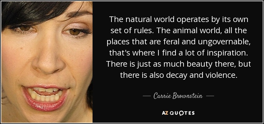 The natural world operates by its own set of rules. The animal world, all the places that are feral and ungovernable, that's where I find a lot of inspiration. There is just as much beauty there, but there is also decay and violence. - Carrie Brownstein