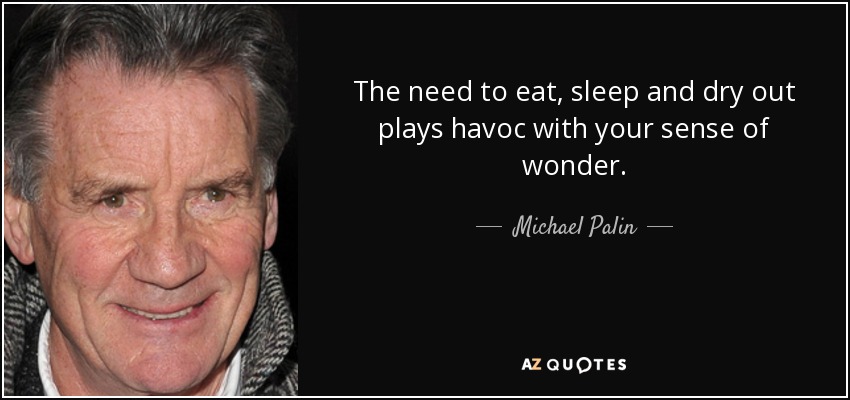 The need to eat, sleep and dry out plays havoc with your sense of wonder. - Michael Palin