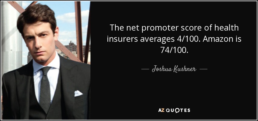 The net promoter score of health insurers averages 4/100. Amazon is 74/100. - Joshua Kushner