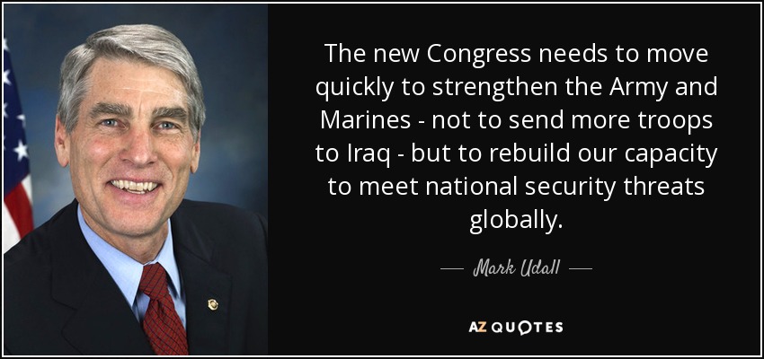 The new Congress needs to move quickly to strengthen the Army and Marines - not to send more troops to Iraq - but to rebuild our capacity to meet national security threats globally. - Mark Udall