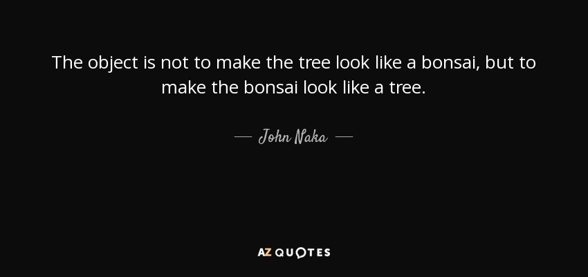 The object is not to make the tree look like a bonsai, but to make the bonsai look like a tree. - John Naka