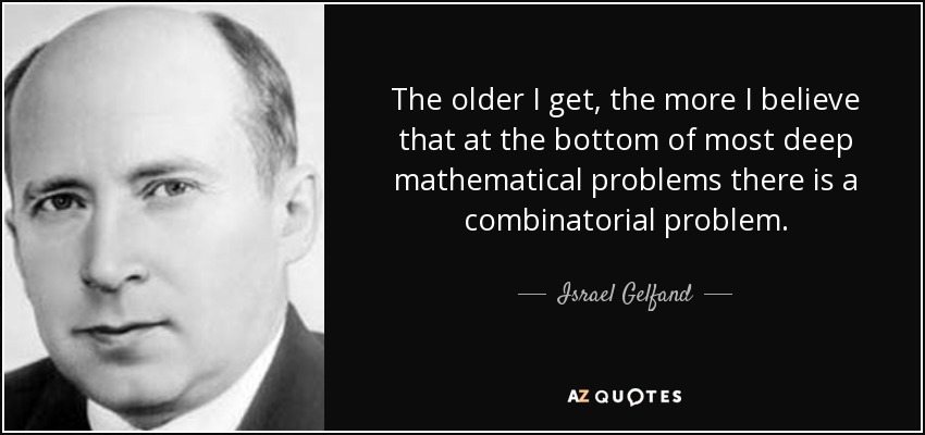 The older I get, the more I believe that at the bottom of most deep mathematical problems there is a combinatorial problem. - Israel Gelfand
