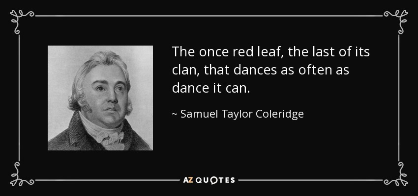 The once red leaf, the last of its clan, that dances as often as dance it can. - Samuel Taylor Coleridge