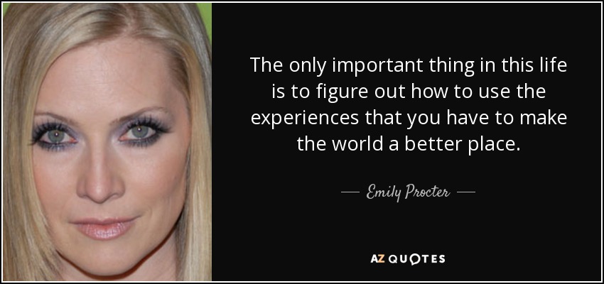 The only important thing in this life is to figure out how to use the experiences that you have to make the world a better place. - Emily Procter