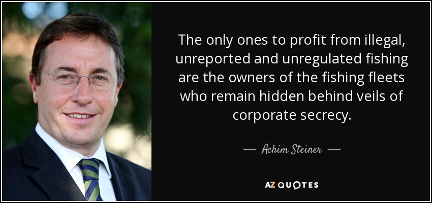 The only ones to profit from illegal, unreported and unregulated fishing are the owners of the fishing fleets who remain hidden behind veils of corporate secrecy. - Achim Steiner