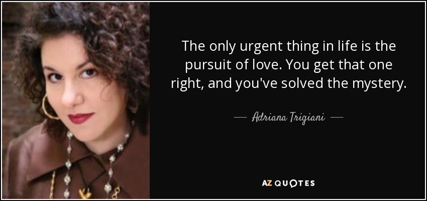 The only urgent thing in life is the pursuit of love. You get that one right, and you've solved the mystery. - Adriana Trigiani