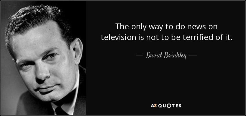 The only way to do news on television is not to be terrified of it. - David Brinkley