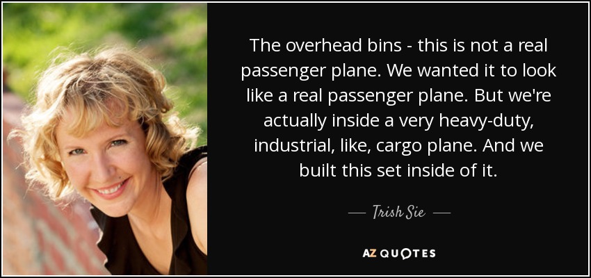 The overhead bins - this is not a real passenger plane. We wanted it to look like a real passenger plane. But we're actually inside a very heavy-duty, industrial, like, cargo plane. And we built this set inside of it. - Trish Sie