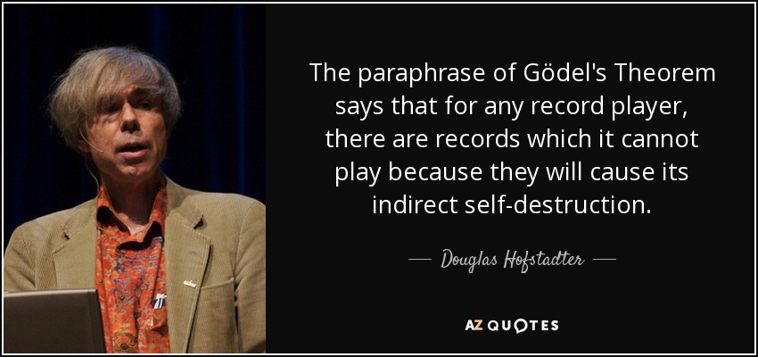 The paraphrase of Gödel's Theorem says that for any record player, there are records which it cannot play because they will cause its indirect self-destruction. - Douglas Hofstadter