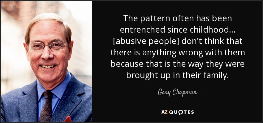 The pattern often has been entrenched since childhood... [abusive people] don't think that there is anything wrong with them because that is the way they were brought up in their family. - Gary Chapman