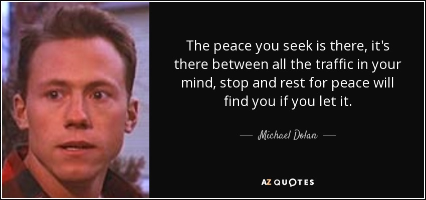 The peace you seek is there, it's there between all the traffic in your mind, stop and rest for peace will find you if you let it. - Michael Dolan