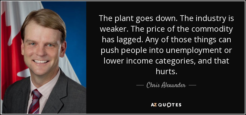 The plant goes down. The industry is weaker. The price of the commodity has lagged. Any of those things can push people into unemployment or lower income categories, and that hurts. - Chris Alexander