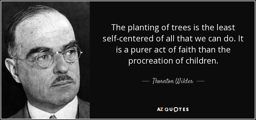 The planting of trees is the least self-centered of all that we can do. It is a purer act of faith than the procreation of children. - Thornton Wilder
