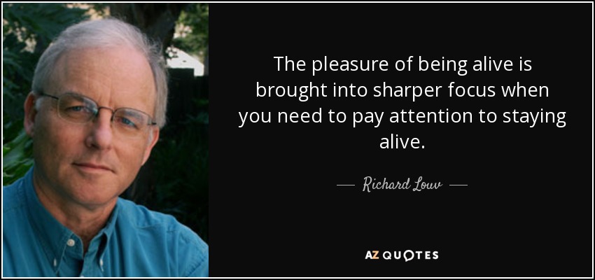 The pleasure of being alive is brought into sharper focus when you need to pay attention to staying alive. - Richard Louv