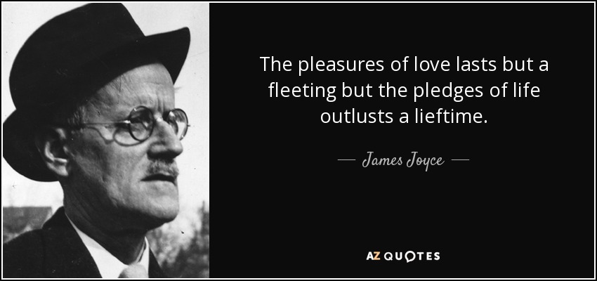 The pleasures of love lasts but a fleeting but the pledges of life outlusts a lieftime. - James Joyce