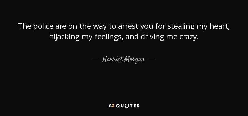 The police are on the way to arrest you for stealing my heart, hijacking my feelings, and driving me crazy. - Harriet Morgan