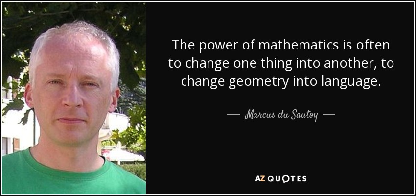 The power of mathematics is often to change one thing into another, to change geometry into language. - Marcus du Sautoy