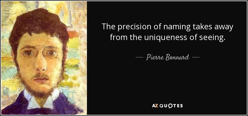 The precision of naming takes away from the uniqueness of seeing. - Pierre Bonnard