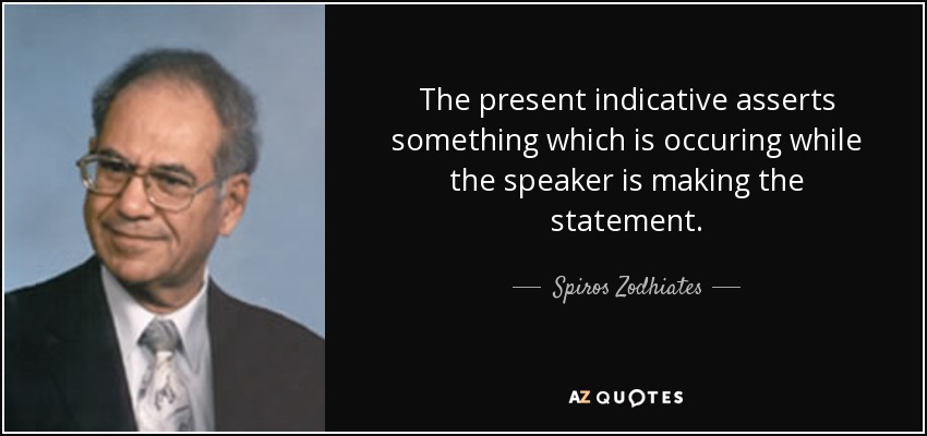 The present indicative asserts something which is occuring while the speaker is making the statement. - Spiros Zodhiates