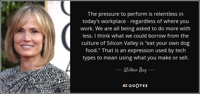 The pressure to perform is relentless in today's workplace - regardless of where you work. We are all being asked to do more with less. I think what we could borrow from the culture of Silicon Valley is 