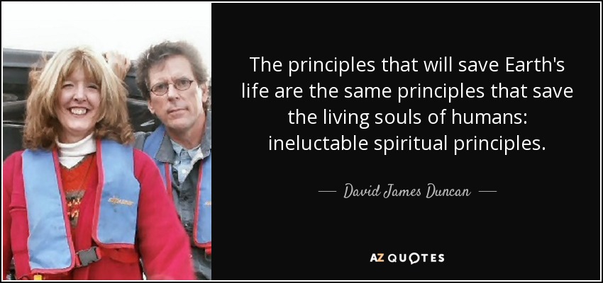 The principles that will save Earth's life are the same principles that save the living souls of humans: ineluctable spiritual principles. - David James Duncan