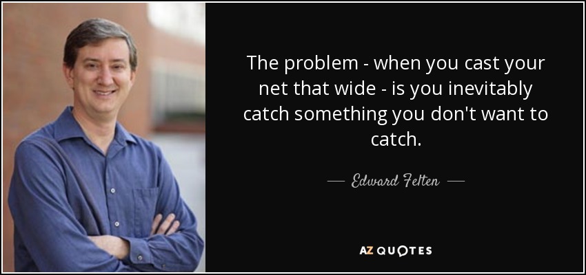 The problem - when you cast your net that wide - is you inevitably catch something you don't want to catch. - Edward Felten