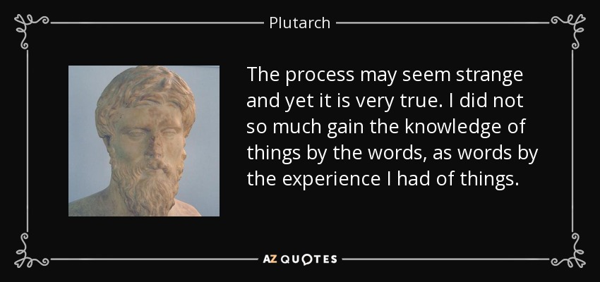 The process may seem strange and yet it is very true. I did not so much gain the knowledge of things by the words, as words by the experience I had of things. - Plutarch