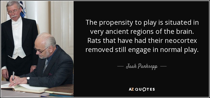 The propensity to play is situated in very ancient regions of the brain. Rats that have had their neocortex removed still engage in normal play. - Jaak Panksepp