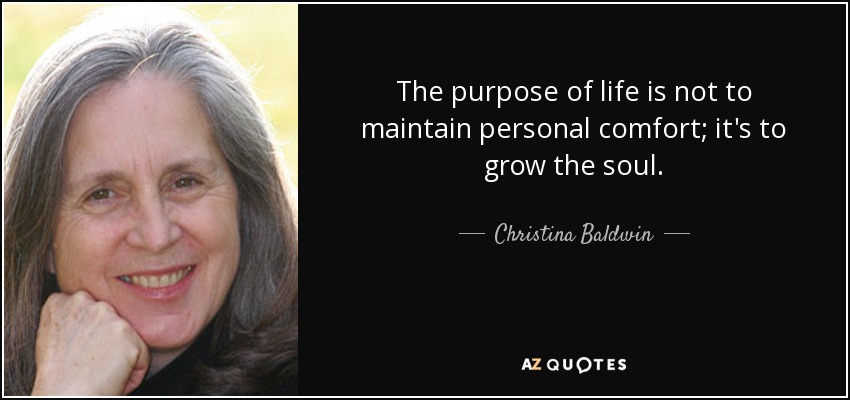 The purpose of life is not to maintain personal comfort; it's to grow the soul. - Christina Baldwin