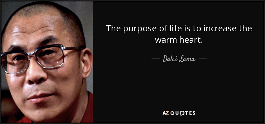 The purpose of life is to increase the warm heart. - Dalai Lama