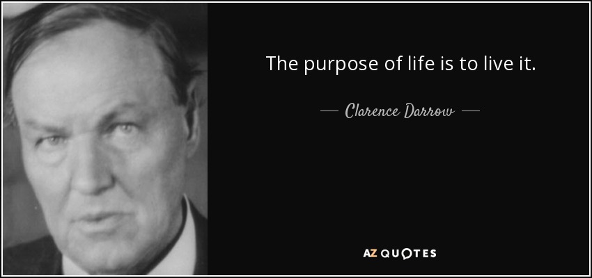 The purpose of life is to live it. - Clarence Darrow