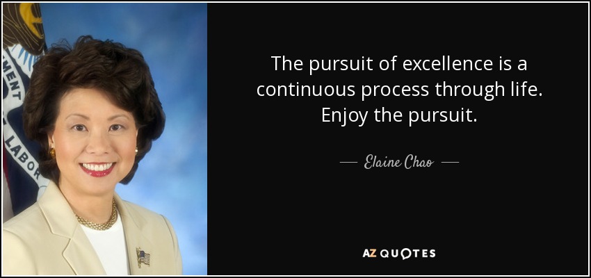 The pursuit of excellence is a continuous process through life. Enjoy the pursuit. - Elaine Chao