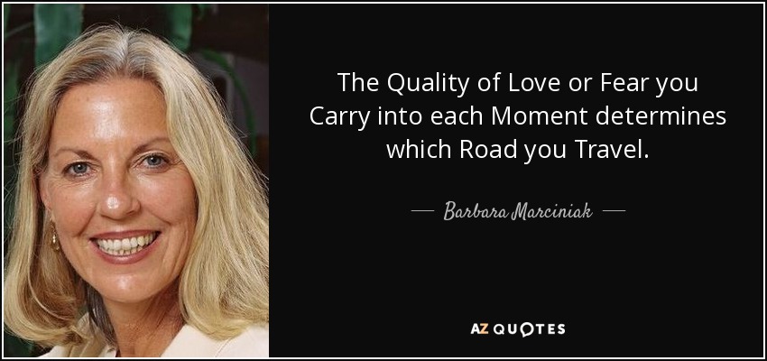 The Quality of Love or Fear you Carry into each Moment determines which Road you Travel. - Barbara Marciniak