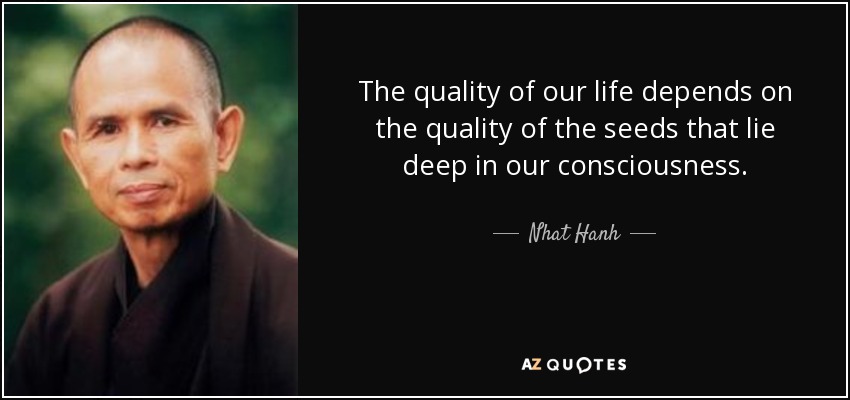 The quality of our life depends on the quality of the seeds that lie deep in our consciousness. - Nhat Hanh