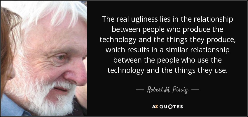The real ugliness lies in the relationship between people who produce the technology and the things they produce, which results in a similar relationship between the people who use the technology and the things they use. - Robert M. Pirsig