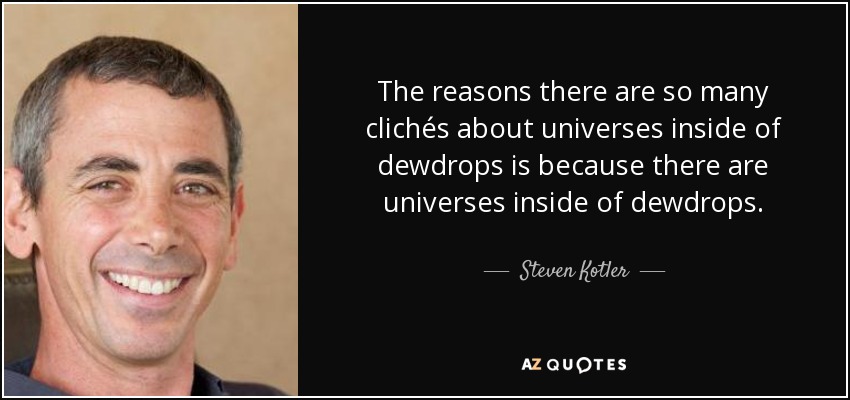 The reasons there are so many clichés about universes inside of dewdrops is because there are universes inside of dewdrops. - Steven Kotler