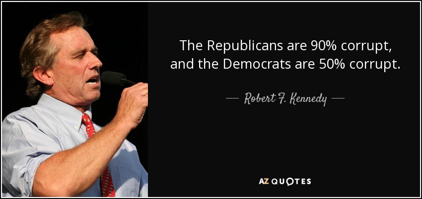 The Republicans are 90% corrupt, and the Democrats are 50% corrupt. - Robert F. Kennedy, Jr.