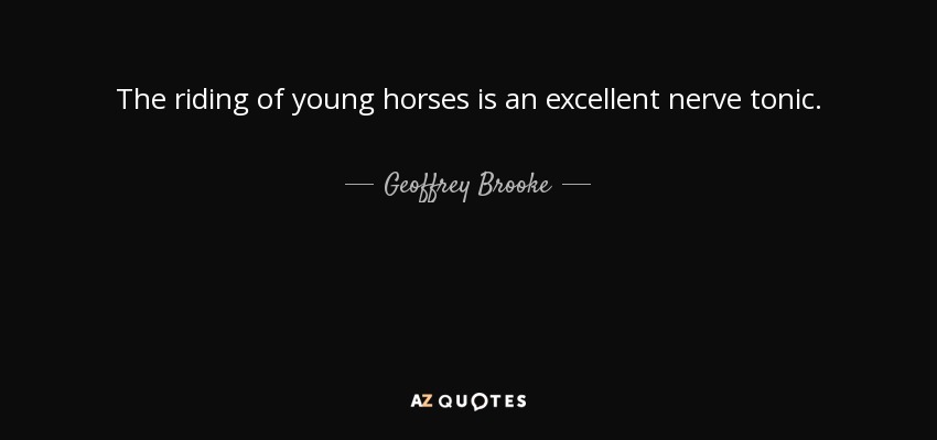 The riding of young horses is an excellent nerve tonic. - Geoffrey Brooke