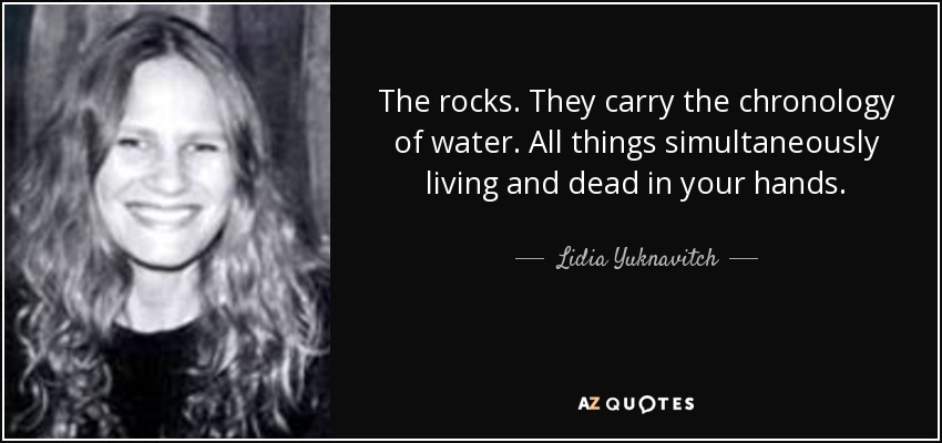The rocks. They carry the chronology of water. All things simultaneously living and dead in your hands. - Lidia Yuknavitch