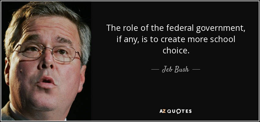 The role of the federal government, if any, is to create more school choice. - Jeb Bush