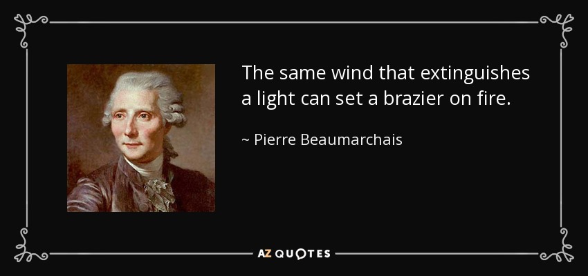 The same wind that extinguishes a light can set a brazier on fire. - Pierre Beaumarchais