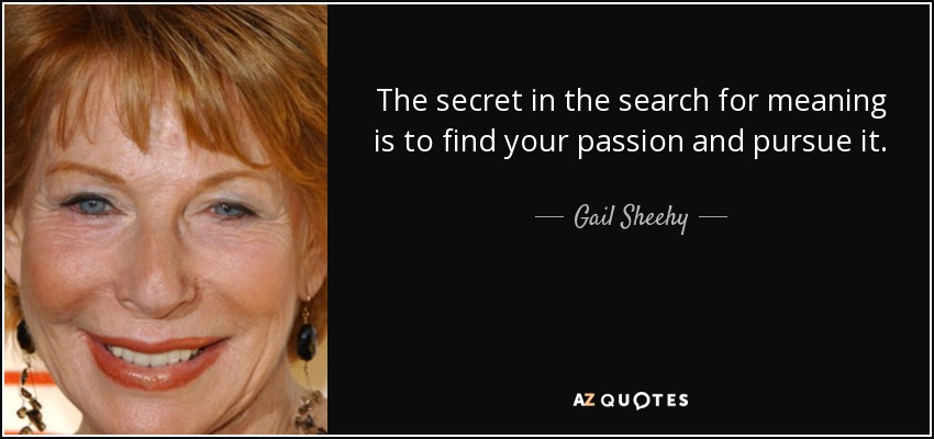The secret in the search for meaning is to find your passion and pursue it. - Gail Sheehy